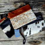 Genuine Cowhide Wristlet Highlands Clutch Bag: Black