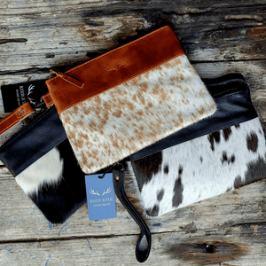 Genuine Cowhide Wristlet Highlands Clutch Bag: Black