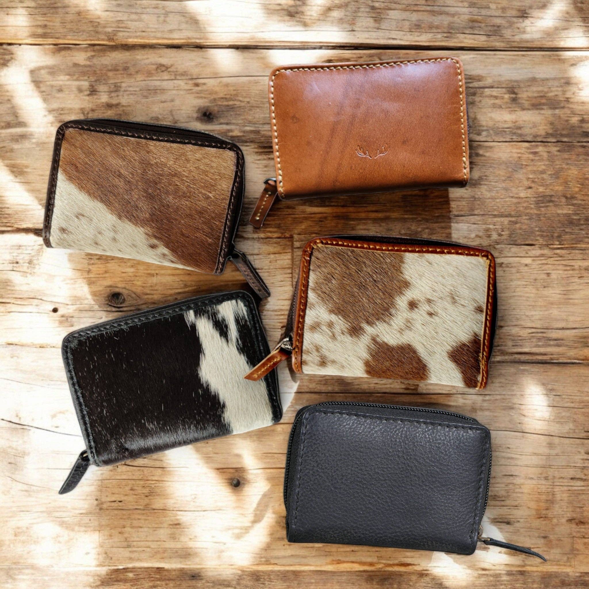 Cowhide Credit Card Wallet Cowhide Wallet Small Leather Highlands Wallet: Vintage Brown Leather Cowhide Wallet