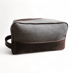 The Canvas/Leather Drifter Large Toiletry Bag: Army Green