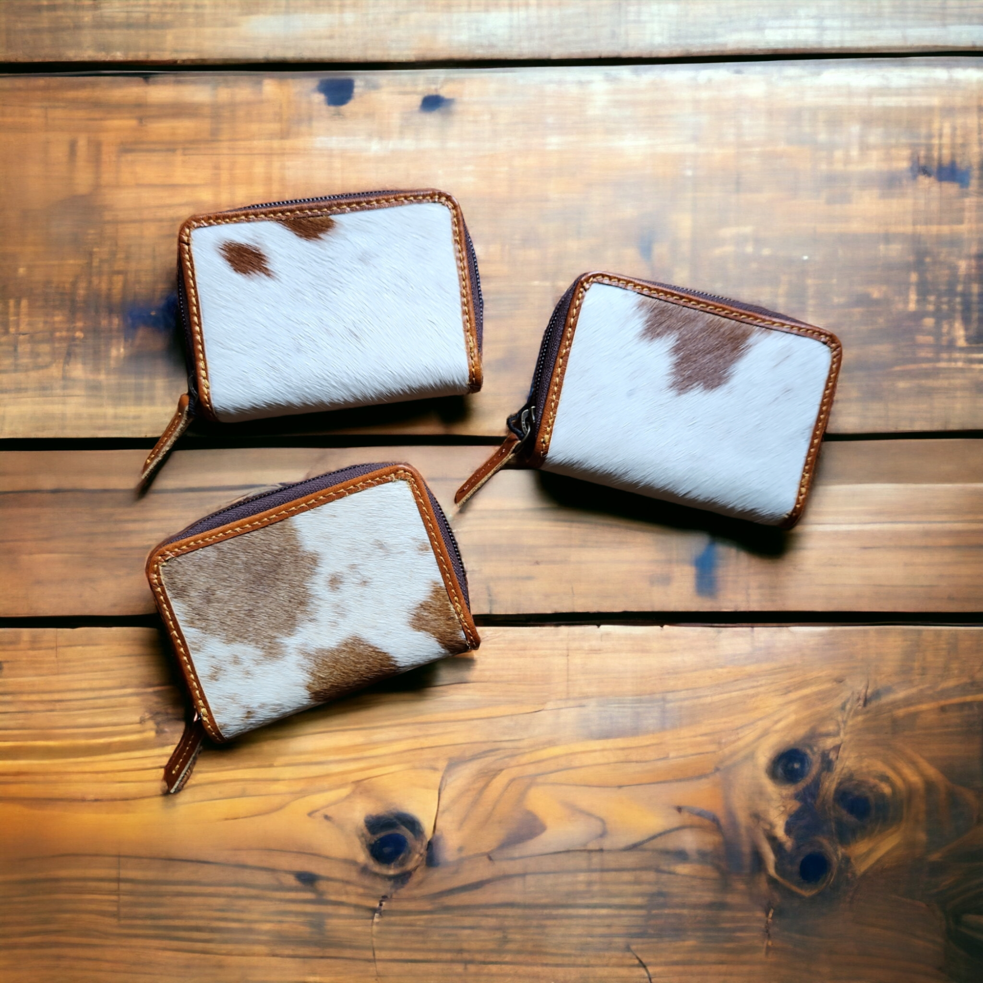 Cowhide Credit Card Wallet Cowhide Wallet Small Leather Highlands Wallet: Vintage Brown Leather Cowhide Wallet