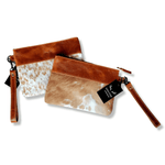 Genuine Cowhide Wristlet Highlands Clutch Bag: Antique Saddle Brown