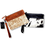 Genuine Cowhide Wristlet Highlands Clutch Bag: Antique Saddle Brown