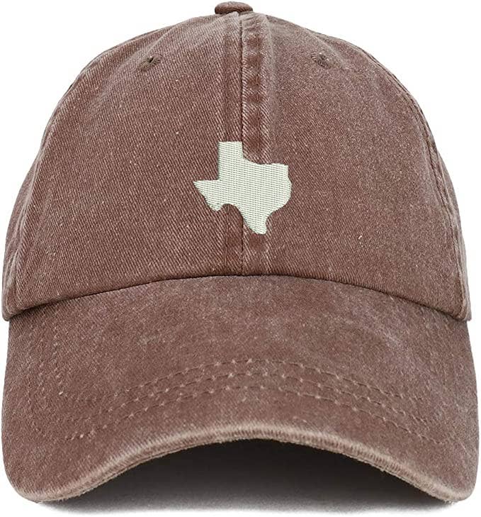 Texas State Map Embroidered Washed Cotton Adjustable Cap: Orange