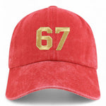 Number 67 Gold Thread Embroidered Pigment Dyed Baseball Cap