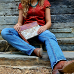Genuine Cowhide Wristlet Highlands Clutch Bag: Antique Saddle Brown