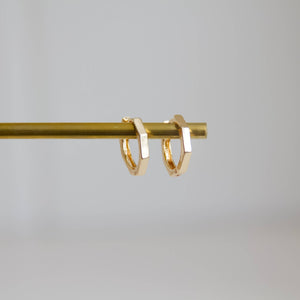 Hexagon Huggie Hoop Earrings: Gold