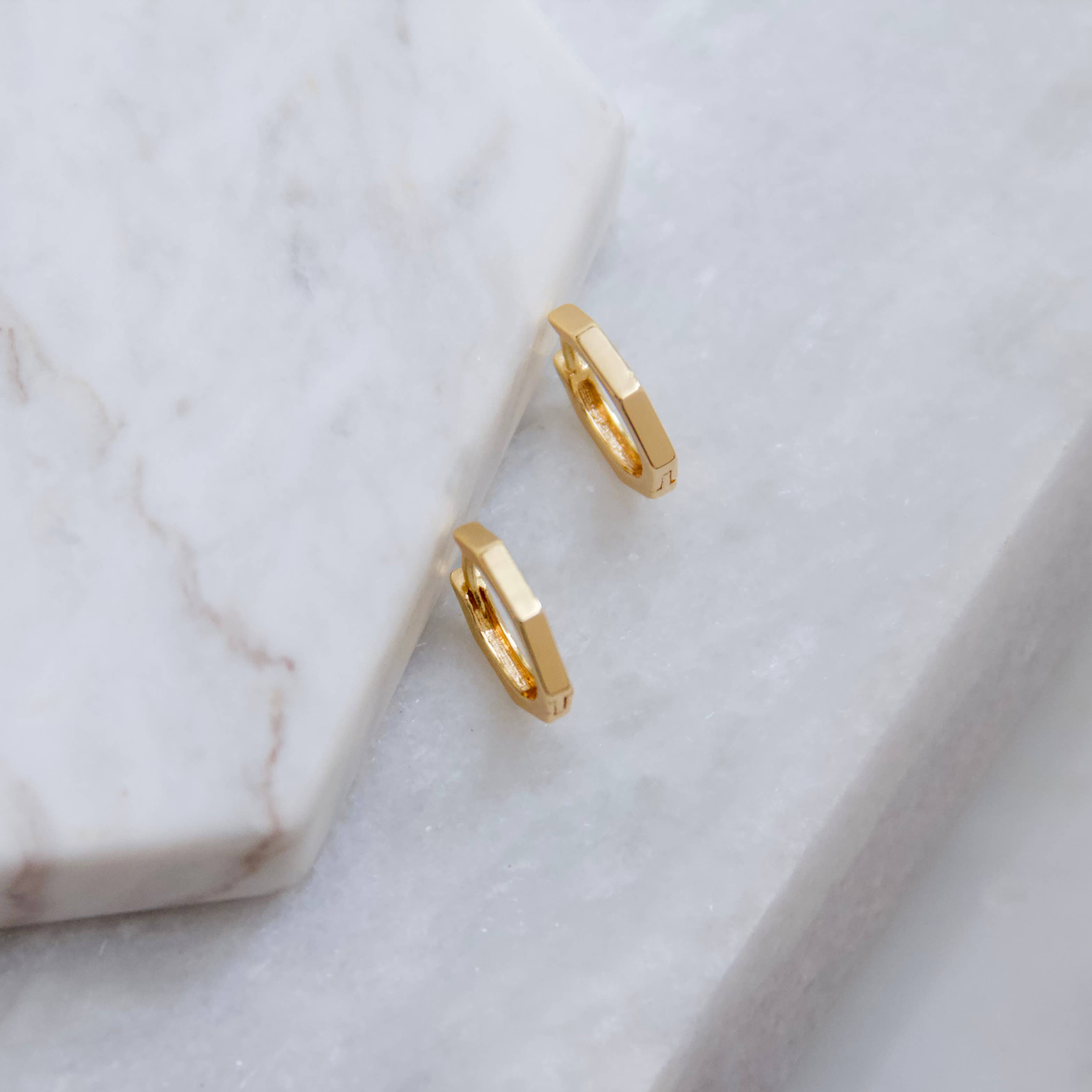 Hexagon Huggie Hoop Earrings: Silver