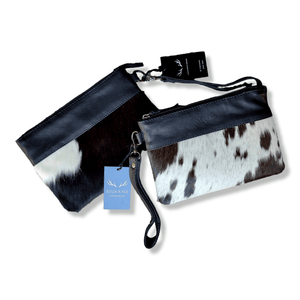 Genuine Cowhide Wristlet Highlands Clutch Bag: Black