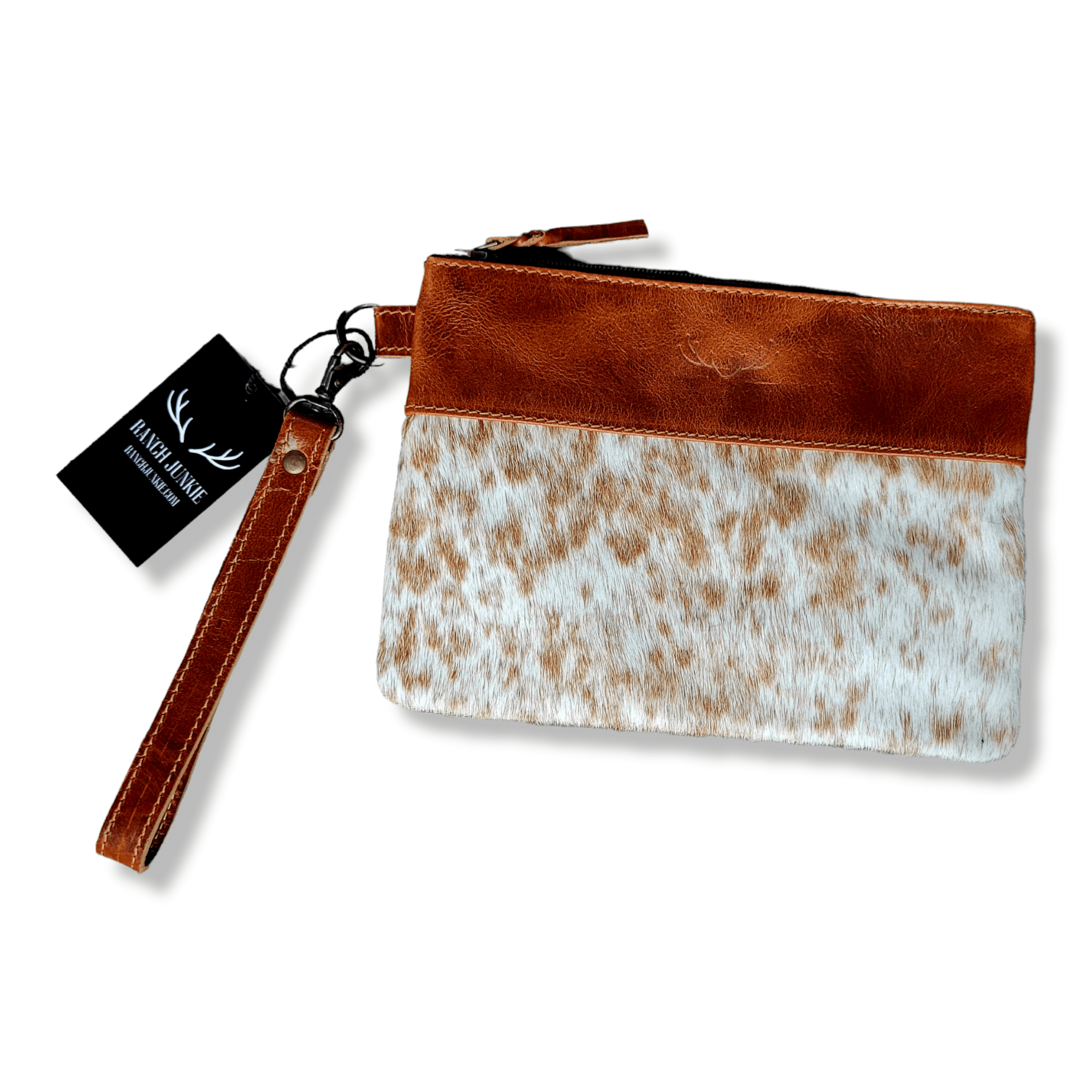 Genuine Cowhide Wristlet Highlands Clutch Bag: Black