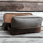 The Canvas/Leather Drifter Large Toiletry Bag: Army Green