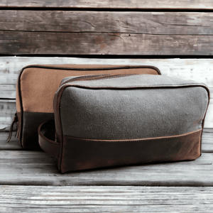 The Canvas/Leather Drifter Large Toiletry Bag: Army Green