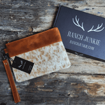 Genuine Cowhide Wristlet Highlands Clutch Bag: Antique Saddle Brown
