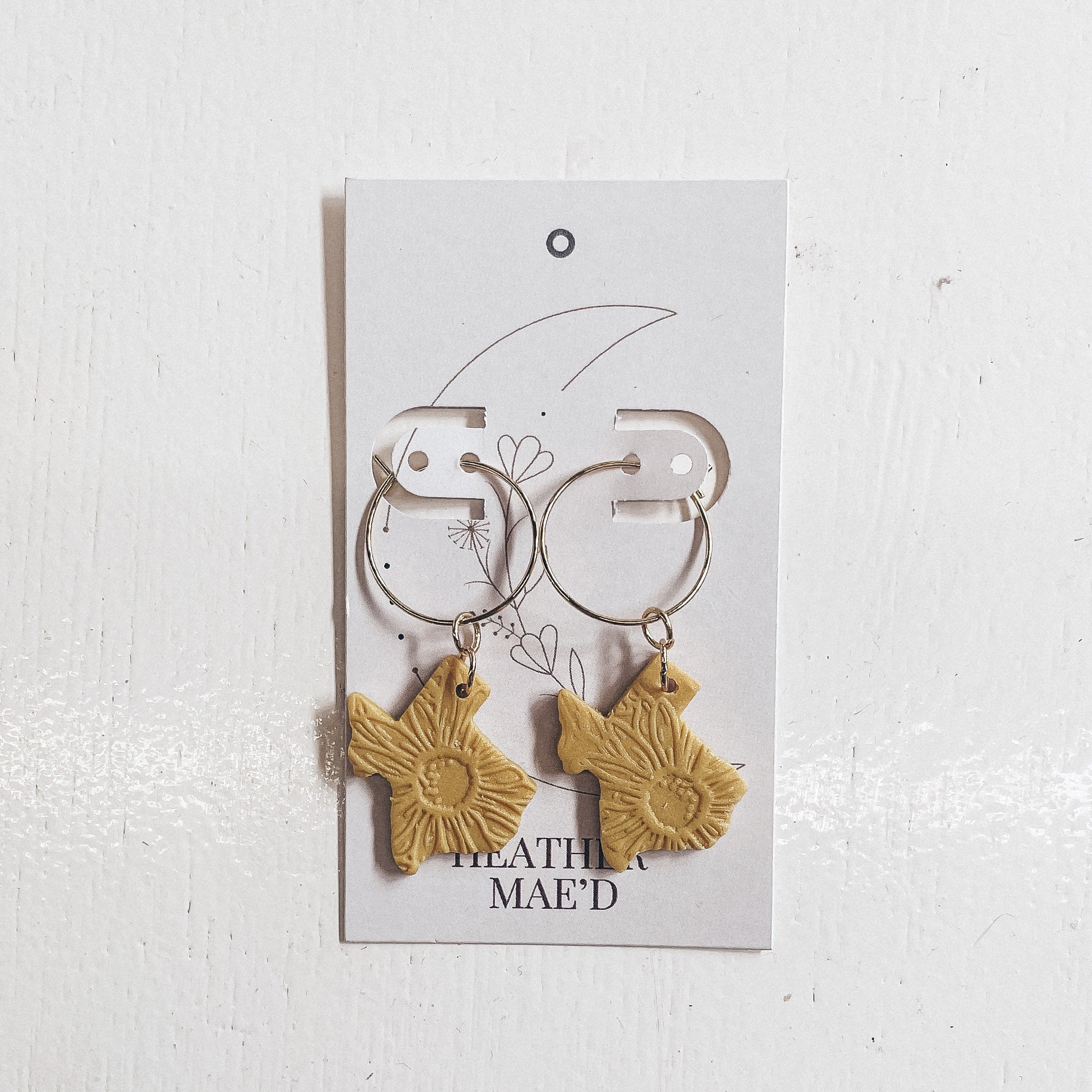 Texas Stamped Sunflower Clay Earrings