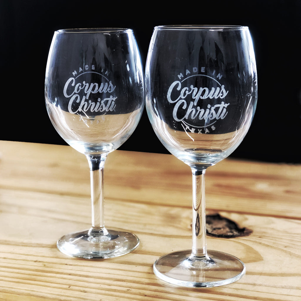 Made in Corpus Christi Etched Wine Glass